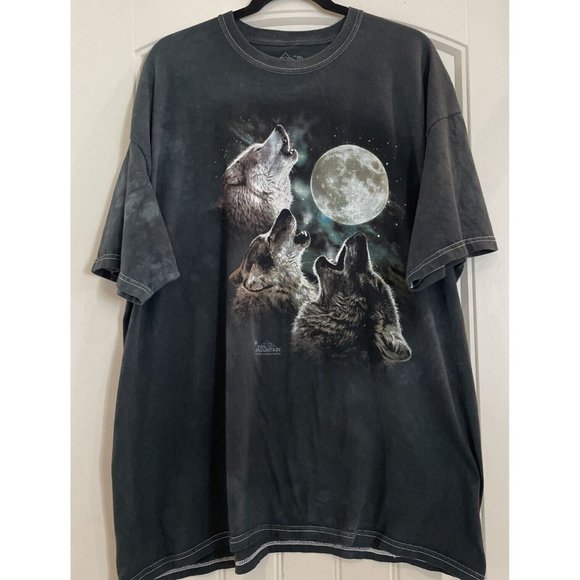 The Mountain Other - The Mountain Tie Dye 3 Wolves Howl Moon Graphic Made in USA 2007 T Shirt Sz 2XL